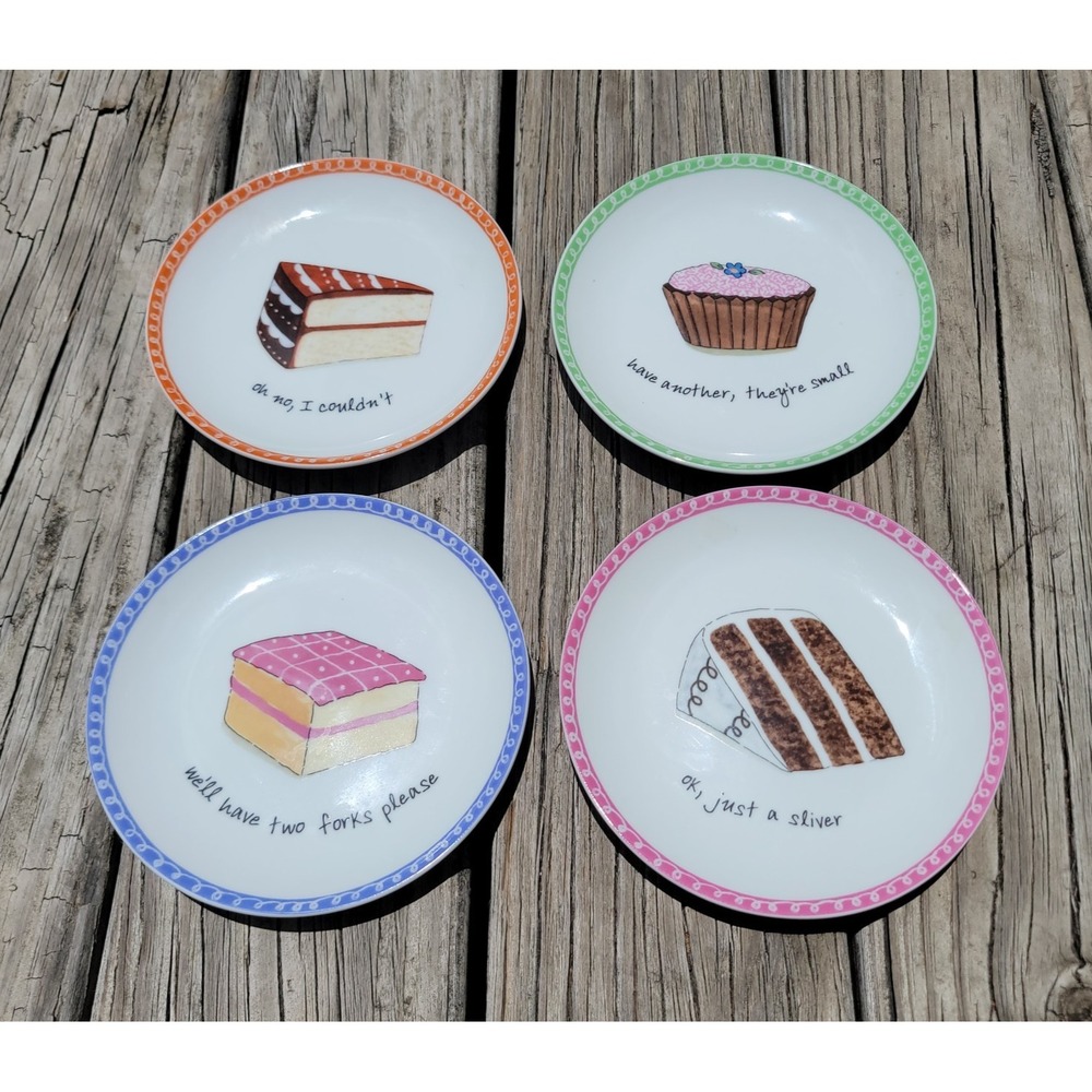 Set Of 4 Dessert Plates "Dessert Excuses" Nancy Green 6.25" Boston Warehouse Y2K
